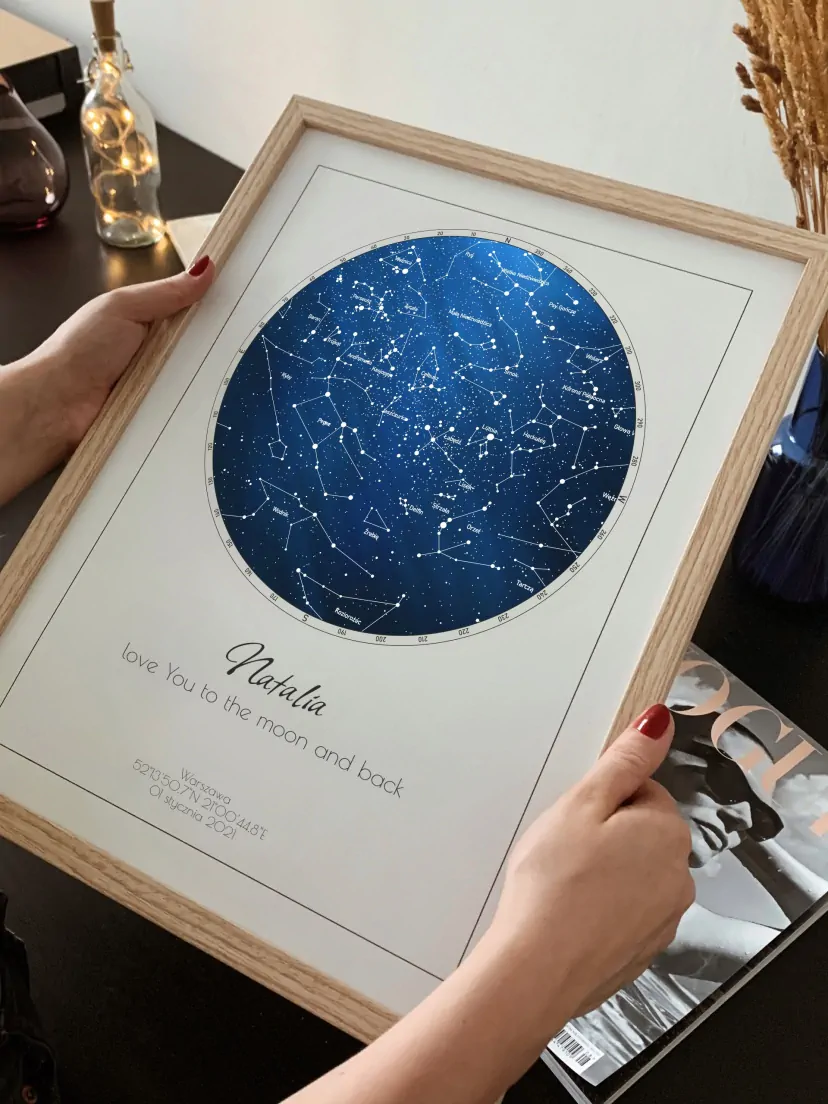 Poster de constellation personnalisée, adapté à la date choisie.