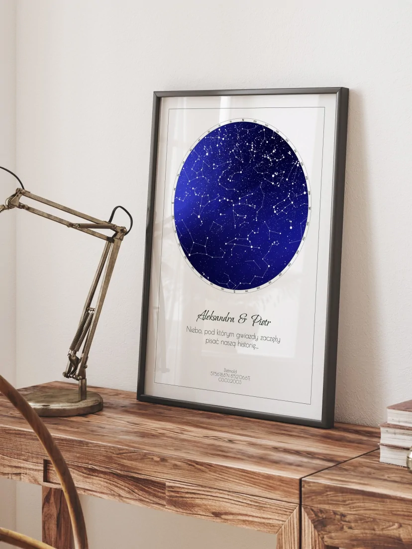 Affiche personnalisée montrant des constellations spécifiques à une date ou un événement particulier.